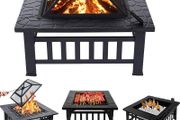 3 in 1 Square Fire Pit with Poker, Outdoor Fire Pits BBQ Table Backyard Patio Bonfire Garden
