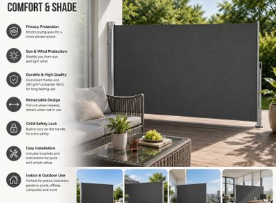 Side Awning 160 x 400 cm  Privacy Screen UV Protection Wind & Sun