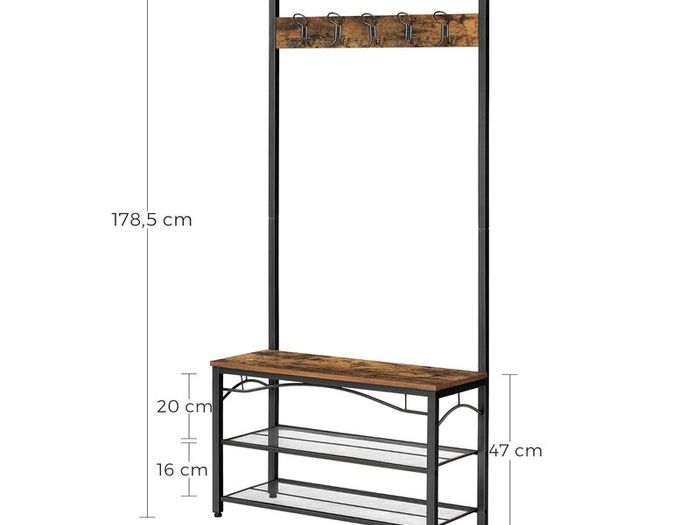 VASAGLE Coat Rack, Hallway Cabinet, with Top Board, Shoe Rack, Bench and 5 Double Hooks