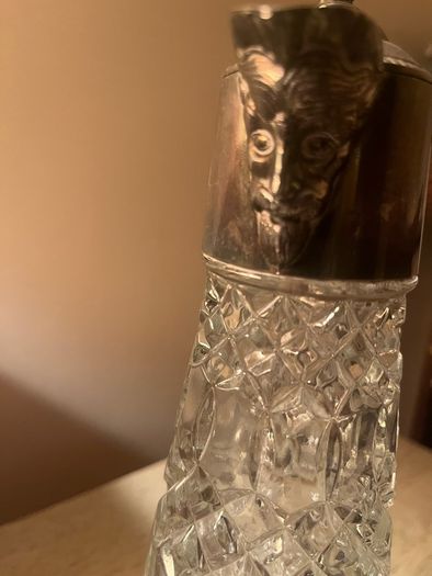 Vintage ships decanter. Bacchus faced. Silver plated. Claret jug
