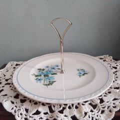 Pretty Floral Cake Plate With Handle