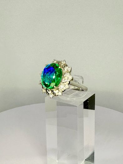 Peacock Triplet Quartz & White Zircon Ring