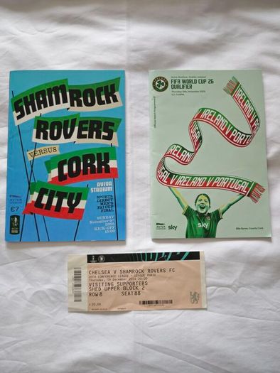 Shamrock Rovers Ireland Football Memorabilia Bundle  Programmes, Chelsea Away Ticket