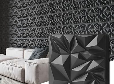 3D Wall Panels for Interior Decor, Modern Diamond Textured Accent Paneling for Gaming Living Room TV Background, 12 x 12 Inch Black 33 pack
