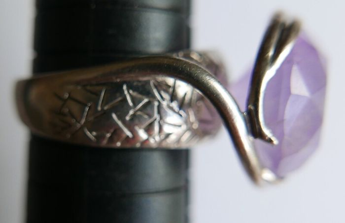 Vintage 80s Sterling Silver 925 Amethyst Quartz Gecko Statement Ring Size T - 11,65g