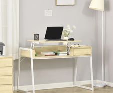 Modern Computer Desk with Lift Top for Home Office, Writing Desk with Drawer and Open Compartment, Natural