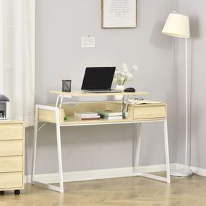 Modern Computer Desk with Lift Top for Home Office, Writing Desk with Drawer and Open Compartment, Natural