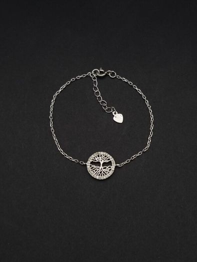Vintage 925 Sterling Silver & CZ Tree of Life Bracelet