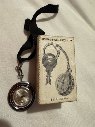 Watch Keychain Small Vintage Silver Quartz Gift Red Collectibles Switzerland Men