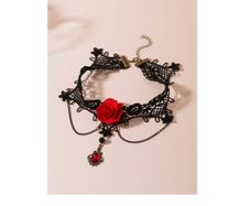 Vintage Style Red Rose Necklace + matching earrings available
