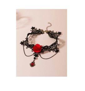 Vintage Style Red Rose Necklace + matching earrings available