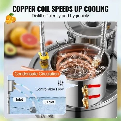 3 Gal / 11.4 L Stainless Steel Water Alcohol Distiller with Copper Coil for Fast Cooling, Dual Condenser Distiller Kit with Secondary Distillation