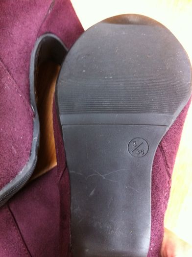 Ladies wine suede high heel boots Size 3.