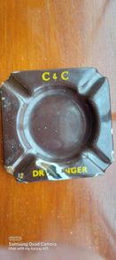 C & C Dry Ginger "ale" enamel metal ashtray ,dark brown,  very old vintage advertising ashtray, hard to come by ,collectors item,used condition  see pictures