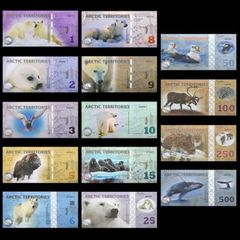 Arctic Territories banknotes Set 14 PCS, 1-500 Polar, Animal Polymer Banknote ( 2010 - 2017 ) Notes , UNC Codition, fantesy Note