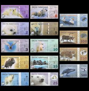 Arctic Territories banknotes Set 14 PCS, 1-500 Polar, Animal Polymer Banknote ( 2010 - 2017 ) Notes , UNC Codition, fantesy Note