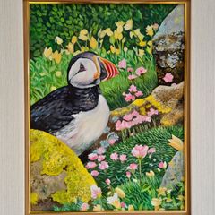 Puffin at Saltee Island'' | oil Painting | Framed