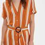 Bershka Orange Striped Midi Shirt Dress with Belt Image 2