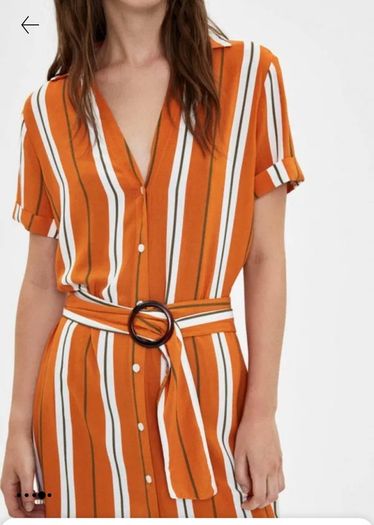 Bershka Orange Striped Midi Shirt Dress with Belt