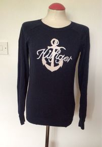 Tommy Hilfiger Ladies Navy Blue Cotton Anchor Motif jumper XS Includes Postage