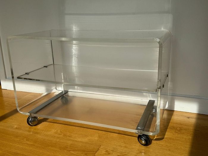 Vintage Clear Lucite/Acrylic Tv Stand/Shelf Unit on Chrome Casters.