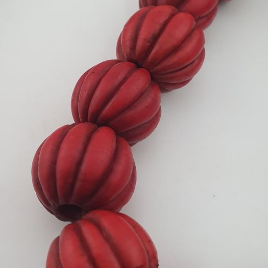 Antique African Red Melon Shape Big Glass Beads Necklace Strand
