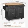 Kitchen Island Cart, 43" Wood Top Mobile Carts with Storage Cabinet, Rolling Table with Drop Leaf, Spice Rack, Towel Bar, Adjustable Shelf, Drawer, and Hooks, Portable Islands on Wheels, Black Image 4
