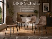 Set of 4 Brown Faux Leather Dining Chairs with Black Metal Legs