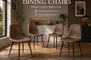 Set of 4 Brown Faux Leather Dining Chairs with Black Metal Legs