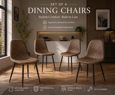 Set of 4 Brown Faux Leather Dining Chairs with Black Metal Legs