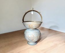 Large engraved brass Indian ritual vessel