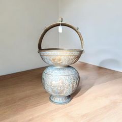 Large engraved brass Indian ritual vessel