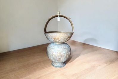 Large engraved brass Indian ritual vessel