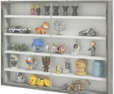 5-Tier Wall Display Shelf Unit Cabinet w/ 4 Adjustable Shelves Glass Doors Home Office Ornaments 60x80cm Grey Wood Grain