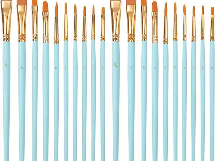 20 PCS Nylon Hair Paint Brushes Set for Acrylic Oil Watercolor Gouache Painting Face Paint Brushes for Children and Adults