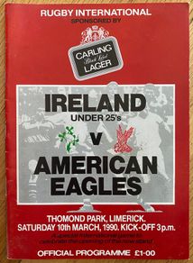 Very Rare 1990 Ireland U25's v American Eagles - International friendly Programme