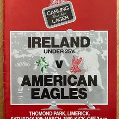 Very Rare 1990 Ireland U25's v American Eagles - International friendly Programme