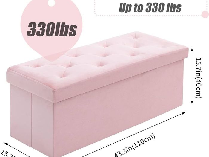 NEW | Folding Storage Ottoman Bench, Velvet Large Footstools Cube for Living Room and Bedroom 110 x 40 x 40 cm