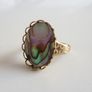 Vintage gold tone paua shell ring size O Image 2