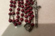 Vintage red wooden Padre Pio wooden rosary beads