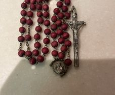 Vintage red wooden Padre Pio wooden rosary beads