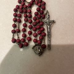 Vintage red wooden Padre Pio wooden rosary beads