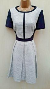 Karen Millen Black & White Textured Pleated A-Line Dress