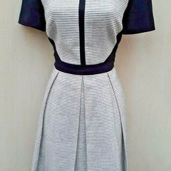 Karen Millen Black & White Textured Pleated A-Line Dress