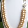 Vintage ART DECO champagne glass pearl hand knotted 2 rows necklace Image 4