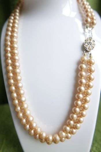 Vintage ART DECO champagne glass pearl hand knotted 2 rows necklace