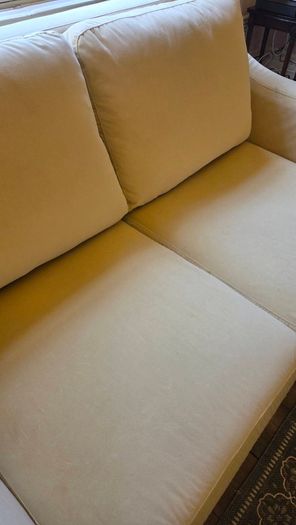 French Connection butter yellow velvet couch