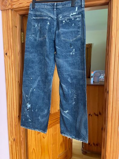 Fab Zara Blue Limited Edition Mid Rise Paint Splatter Washed Baggy Jeans  Size 42 UK 14