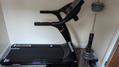 treadmill + free weights + Adidas Matt + kettlebell