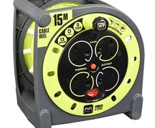 Masterplug 4 socket Grey & green Indoor & outdoor Cable reel, 15m